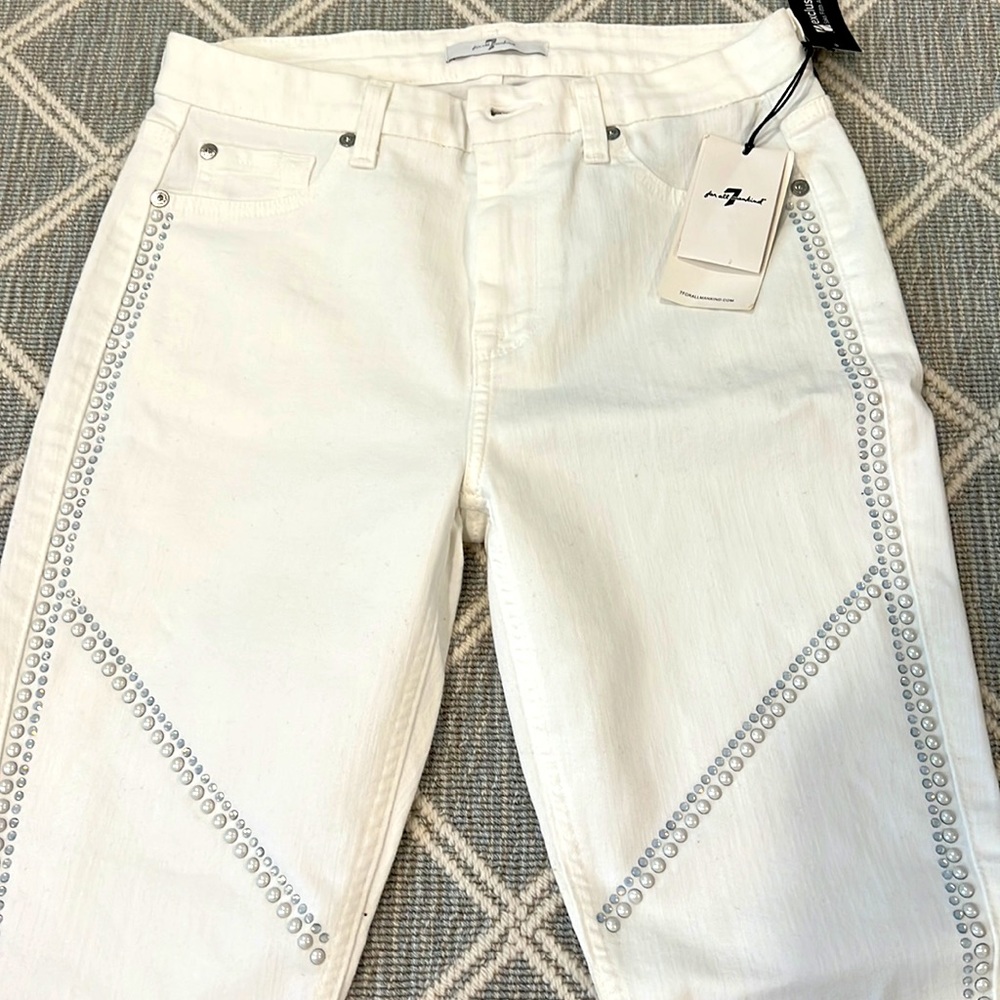 7 for all mankind skinny white bling skinny jeans with studs and crystals 28